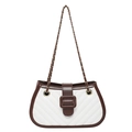 Quilted white and brown crossbody square bag with gold chain and chevron pattern - Brown