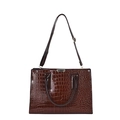Sac cabas marron foncé à motif crocodile avec finition brillante et bandoulière amovible - Article unique / Marron