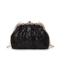Elegante pochette a conchiglia con paillettes nere e montatura con fiori di cristallo oro - Nero
