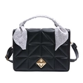 Black quilted shoulder bag with decorative paisley silk scarf and golden diamond lock - Black