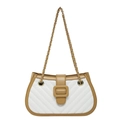 Chic quilted chain crossbody bag in white and camel leather with chevron stitching - Khaki
