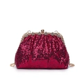 Borsa da sera bordeaux con paillettes e chiusura floreale in strass e catena oro - Rosa Rosso
