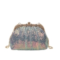 Elegant iridescent sequin evening clutch bag with gold chain and metal bead clasp - Blue