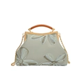 Retro hellgrüne Handtasche mit floraler Stickerei und goldener Metallkette zum Umhängen - Grün