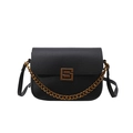 Classic black litchi grain leather shoulder bag with gold chain and metal twist lock - Black