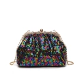 Elegant rectangular evening clutch featuring colorful sequins and rhinestone gold frame - Rainbow