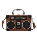 Retro radio shaped crossbody bag in brown leather with metal handle and dial design - Brown