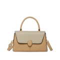 Two-tone minimalist crossbody handbag with textured fabric and top handle in beige - Khaki