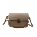 Taupe pebbled leather underarm bag with gold chain and metal square buckle detail - Khaki
