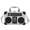 Retro radio shaped crossbody bag in white textured finish with silver handle - White