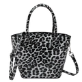 Borsa a secchiello leopardata alla moda con finitura lucida e tracolla rimovibile - Nero