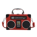 Retro boombox style red crossbody bag for women with radio speaker pattern - Red