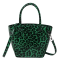 Borsa a mano leopardata verde con finitura lucida e tracolla rimovibile per signora - Verde