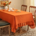 Orange rectangular tablecloth with white lace edges and ruffled vintage Nordic style - 140*100 / Small Plum Blossom / Orange