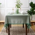 Forest green hollow lace tablecloth with decorative tassels in a rustic dining setup - 140*100 / Green