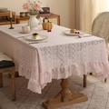 Light pink lace tablecloth with geometric patterns and ruffled edges for Nordic home decor - 140x100CM / Pink