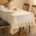 Nordic vintage lace tablecloth with elegant ruffled edges and hollow floral embroidery - 140x100CM / Beige
