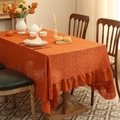 Caramel orange rectangle lace tablecloth with vintage crochet patterns and ruffles - 140x220cm / Orange