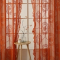 French retro orange lace curtain with vintage floral patterns for window decoration - 140*260cm / Orange