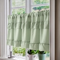 Sage green tiered ruffle cafe curtain for kitchen window with fresh minimalist design - 45*100 / Bean Green