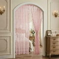 French retro pink lace curtains with floral jacquard and elegant ruffle trim for home decor - 140*260cm / Pink Floral