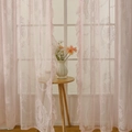 French style pink lace curtains with floral embroidery and ruffle trim for windows - 140*260cm / Pink