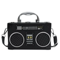 Retro radio-shaped crossbody bag in black leather with vintage dial print - Black