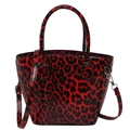 Secchiello alla moda con stampa leopardata rossa e nera con manici tondi e tracolla - Rosso