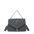 Fashionable dark grey woven crossbody bag with elegant gold U-shaped metal buckle - Black