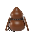 Deep brown gourd-shaped leather crossbody bag with woven rope detail and silver hardware - Brown