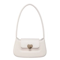 Elegante borsa baguette bianco sporco con fibbia a cuore dorata, borsa a spalla minimalista - Bianco