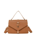Tan envelope-style handbag with gold U-shaped buckle and textured diagonal pattern - Brown