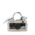 Borsa a tracolla beige a forma di fotocamera con pannello in PVC e manico con foulard - Cachi