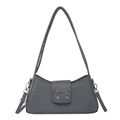 Sac baguette minimaliste en sergé gris avec nœud en argent et bandoulière réglable - Noir