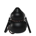 Minimalist black gourd shaped crossbody bag with woven rope detail and silver hardware - Black