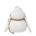 Unique gourd-shaped white leather shoulder bag with brown woven rope and silver hardware - White