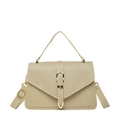 Minimalist woven handbag in light yellow featuring a chic envelope flap and gold buckle - Khaki