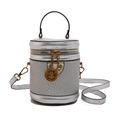 Borsa a secchiello cilindrica argento in pelle metallizzata con emblema oro vintage - Argento