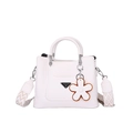 Chic beige tote bag with a triangle metal logo and floral charm with jacquard strap - White