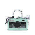 Borsa a tracolla verde menta a forma di fotocamera con finestra e manico in seta - Verde