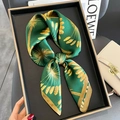Green silk scarf with gold palm leaf patterns elegantly displayed on a black tray - Dark Green (ZC-201-Green) / 65*65cm