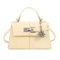 Trapezoidal top-handle bag in cream yellow synthetic leather with silver turn-lock - Light Yellow With Pendant