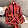 Vintage rode zijden sjaal met feniks- en pioenbloemenprint voor dames als omslag - Rood