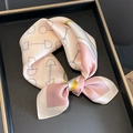 Elegant pink silk square scarf with classic equestrian bit and chain patterns - 53*53cm / Nude Pink