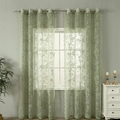 Par de cortinas de encaje verde claro con bordado floral y ojales para la sala - 132x214 / Rosas Verdes