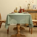 Hellgrüne hohle Spitze Tischdecke mit Blumenstickerei und gewellten Kanten - 140*100 / Grüne gestreifte geblümte Tischdecke