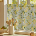 Fresh yellow lemon print kitchen cafe curtain made of semi-sheer fabric for windows - 100*140cm / Yellow Lemon