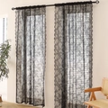 Elegante schwarze Wellen-Spitzenvorhänge mit Blumenstickerei für Wohnzimmerfenster - Schwarz Deutscher Stil / 140*260cm