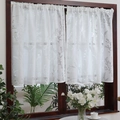White lace short curtain with gray floral embroidery for windows and balcony - 45*150 / White Lavender (Hemmed)