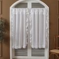 White semi-sheer curtains with layered ruffle hem and rod pocket for balcony - 100*130cm / White
